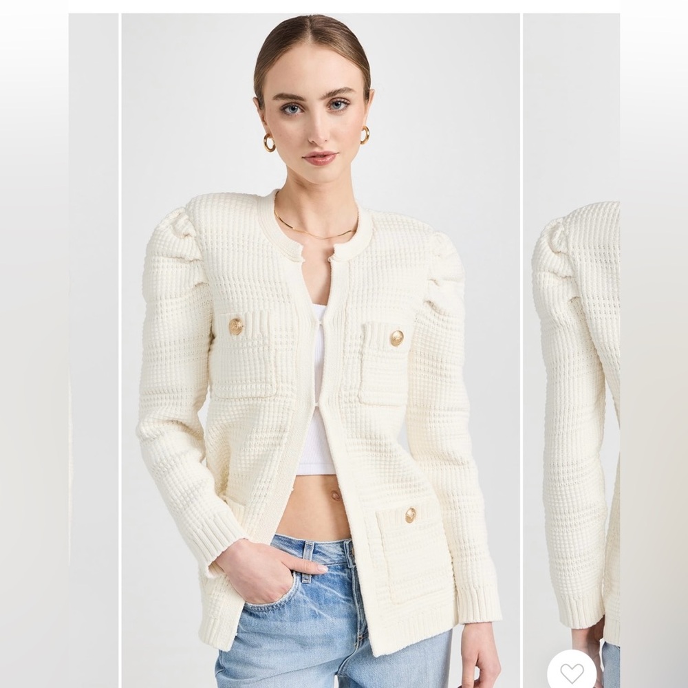 L’Agence Marina Ivory Textured Cardigan Jacket